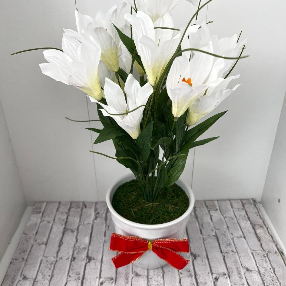 Stunning White Flowers in Ceramic Planter - Artificial