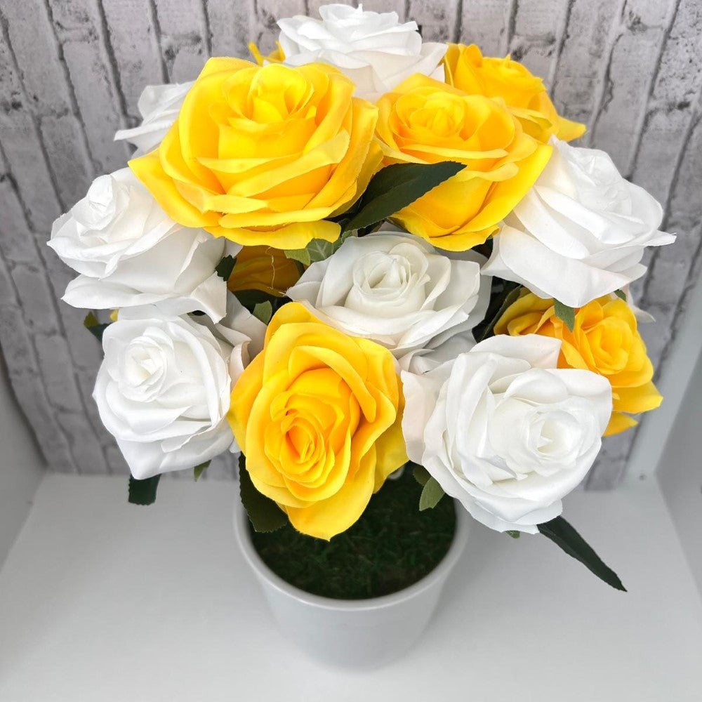 Beautiful Multicolored Roses in Ceramic Pot -Artificial