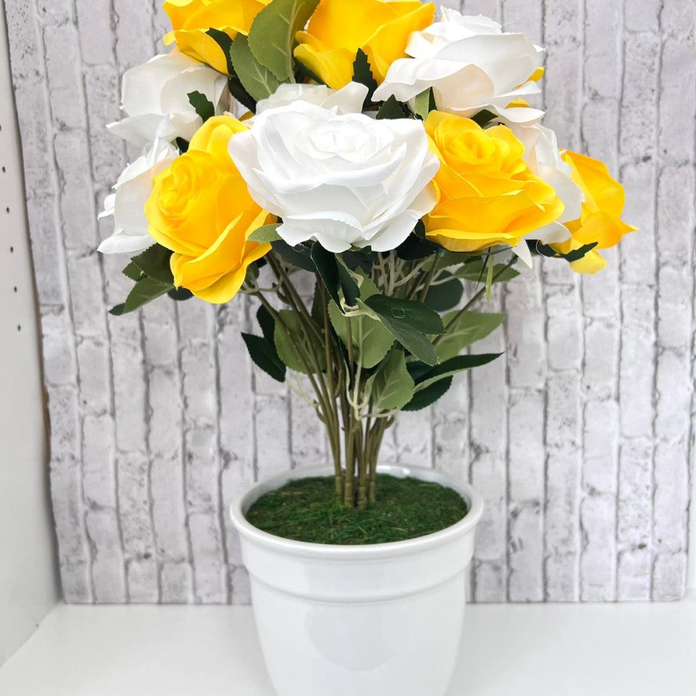 Beautiful Multicolored Roses in Ceramic Pot -Artificial